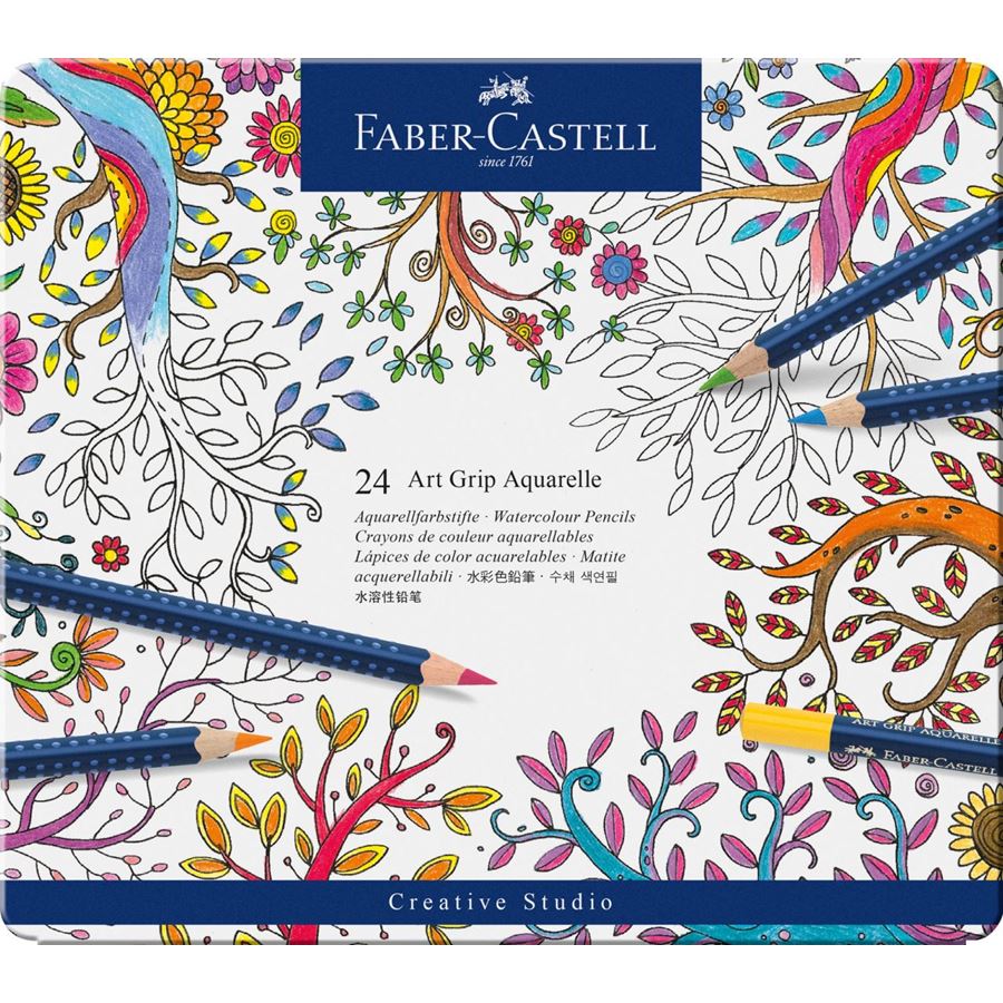Faber-Castell - Ξυλομπογιές ακουαρέλας Art Grip, μεταλ. κασετίνα 24 χρωμάτων