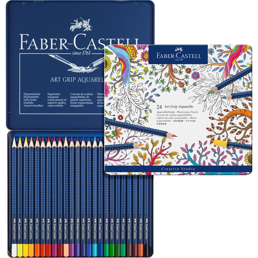 Faber-Castell - Ξυλομπογιές ακουαρέλας Art Grip, μεταλ. κασετίνα 24 χρωμάτων