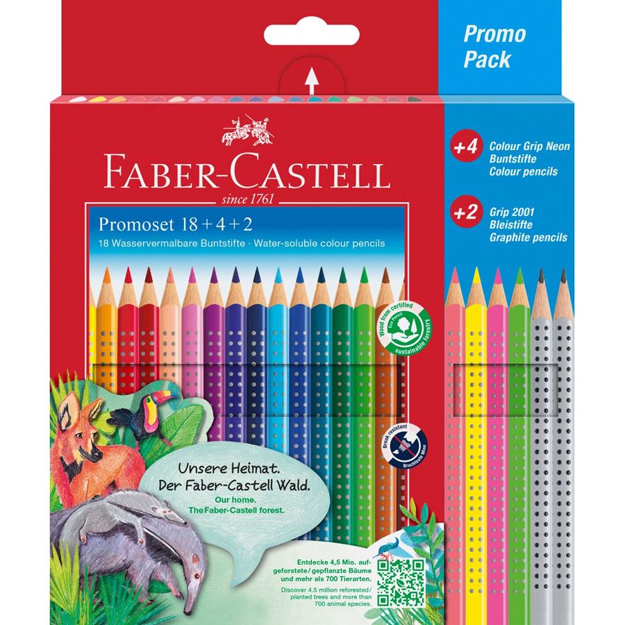 Faber-Castell - Ξυλομπογιές Colour Grip, χάρτινη θήκη, 24 τεμάχια