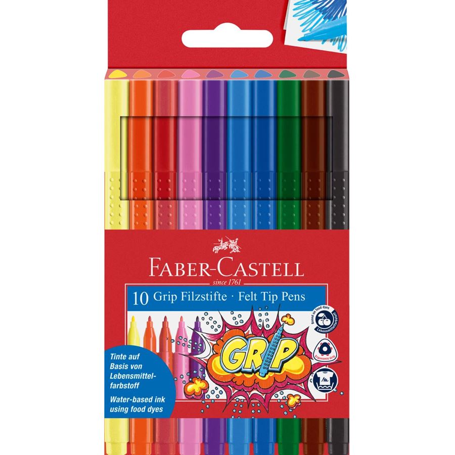Faber-Castell - Μαρκαδόροι Grip, σετ 10 χρωμάτων
