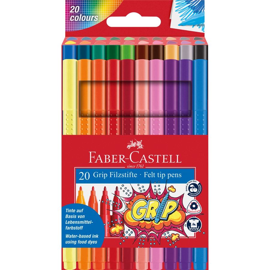 Faber-Castell - Μαρκαδόροι Grip, σετ 20 χρωμάτων