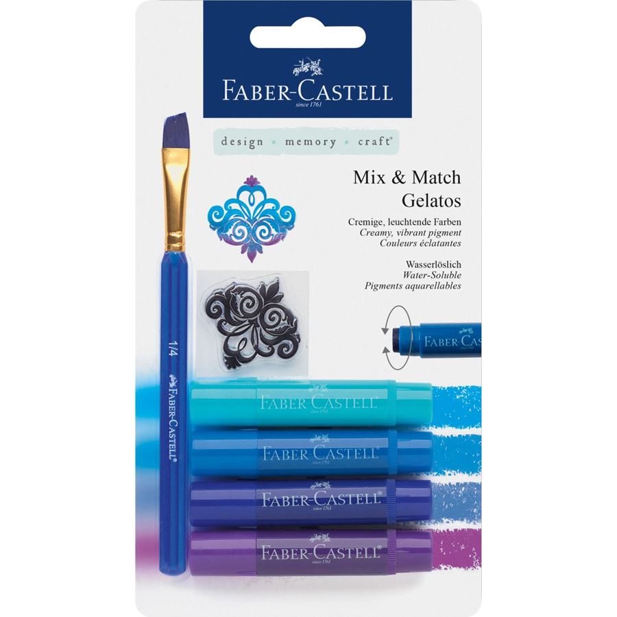 Faber-Castell - Υδατοδιαλυτά κραγιόν Gelatos, σετ 4 αποχρώσεις του μπλε