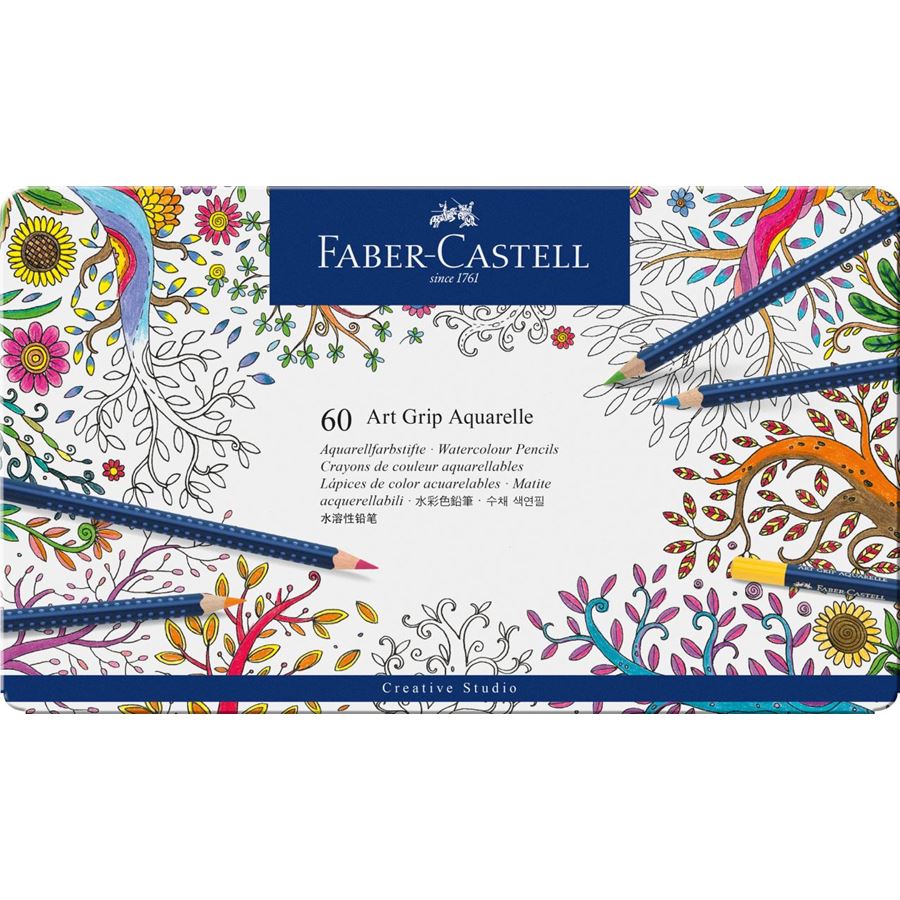 Faber-Castell - Ξυλομογιές ART GRIP AQUARELLE, μεταλλική κασετίνα 60 χρωμάτων