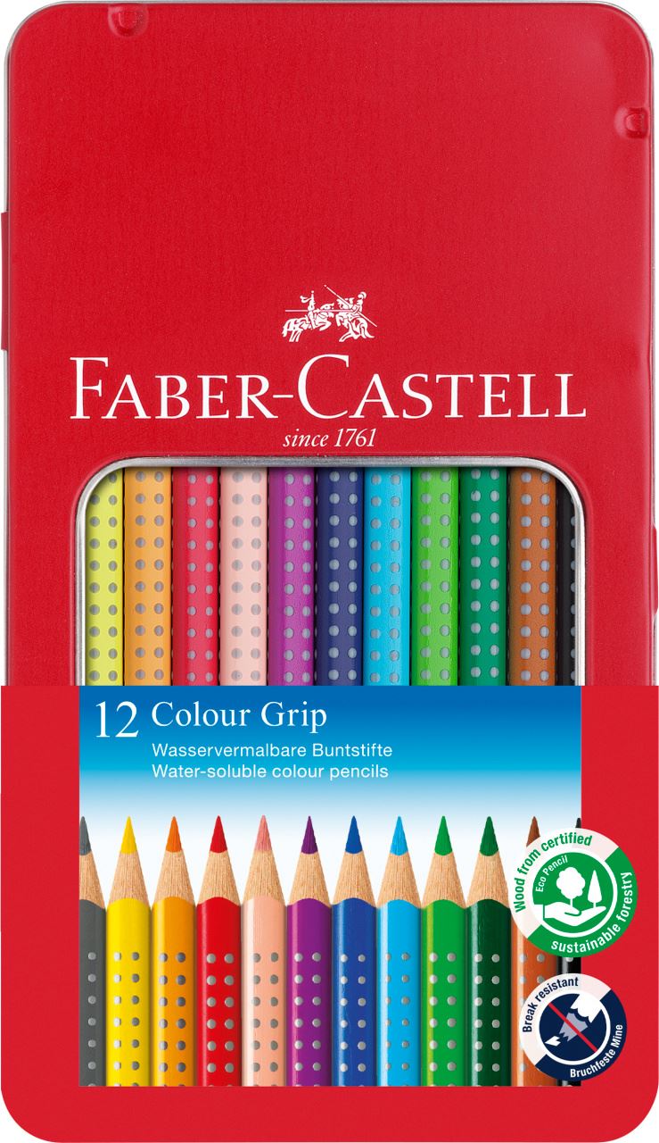 Faber-Castell - Μεταλλική κασετίνα ξυλομπογιές Grip 12 χρωμάτων