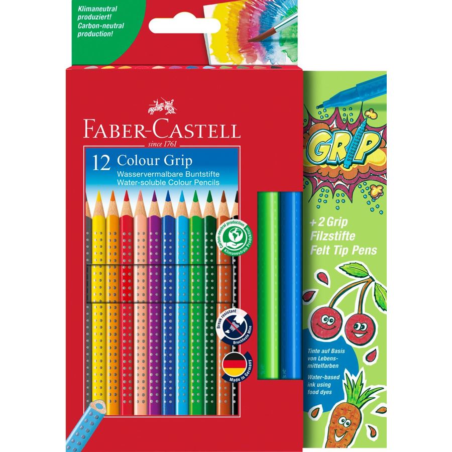 Faber-Castell - Ξυλομπογιές Colour Grip, χάρτινη θήκη, 14 τεμάχια
