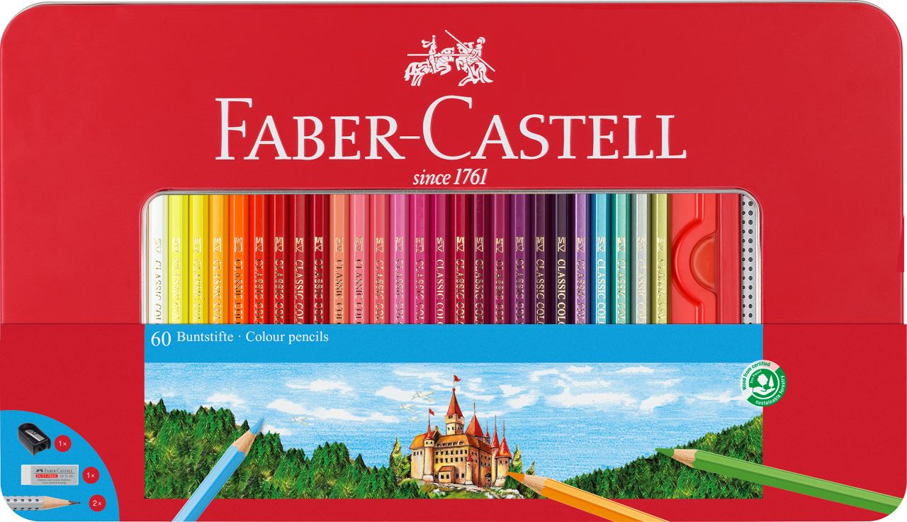 Faber-Castell - Σετ ξυλομπογιές σε μεταλλική κασετίνα x60