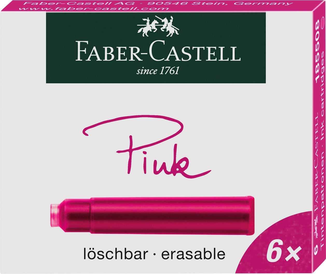 Faber-Castell - Ink cartridges, standard, 6x pink erasable