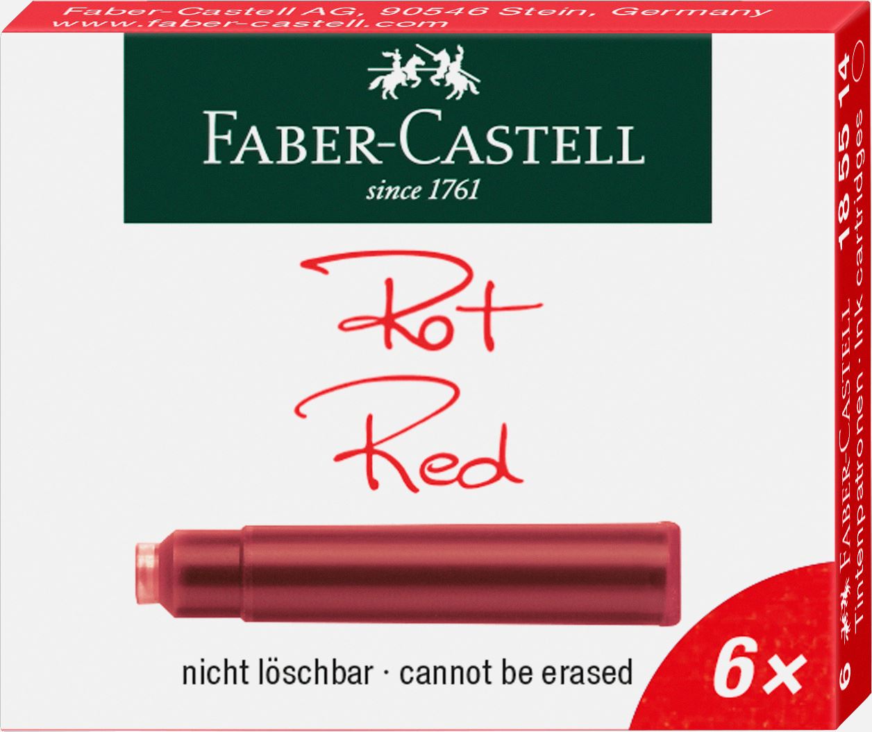 Faber-Castell - Ανταλλακτικά μελάνης, κανονικά, 6x κόκκινο