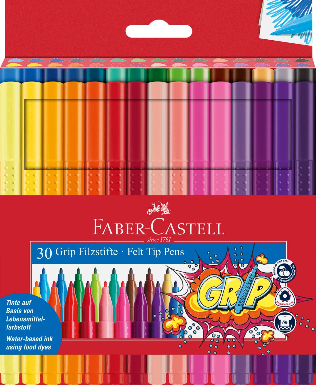 Faber-Castell - Στυλό με μύτη από τσόχα Grip, πλαστική θήκη των 30