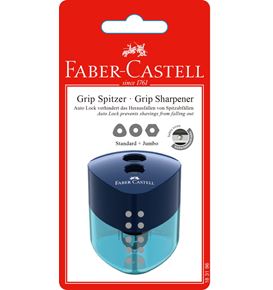 Faber-Castell - Διπλή ξύστρα Grip με δοχείο ξυσμάτων, κόκκινο/μπλε/μαύρο