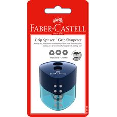 Faber-Castell - Διπλή ξύστρα Grip με δοχείο ξυσμάτων, κόκκινο/μπλε/μαύρο