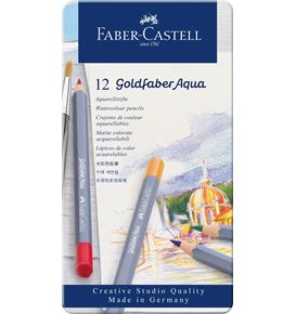 Faber-Castell - Σετ ξυλομπογιές ακουαρέλας Goldfaber σε μεταλλική κασετίνα x12