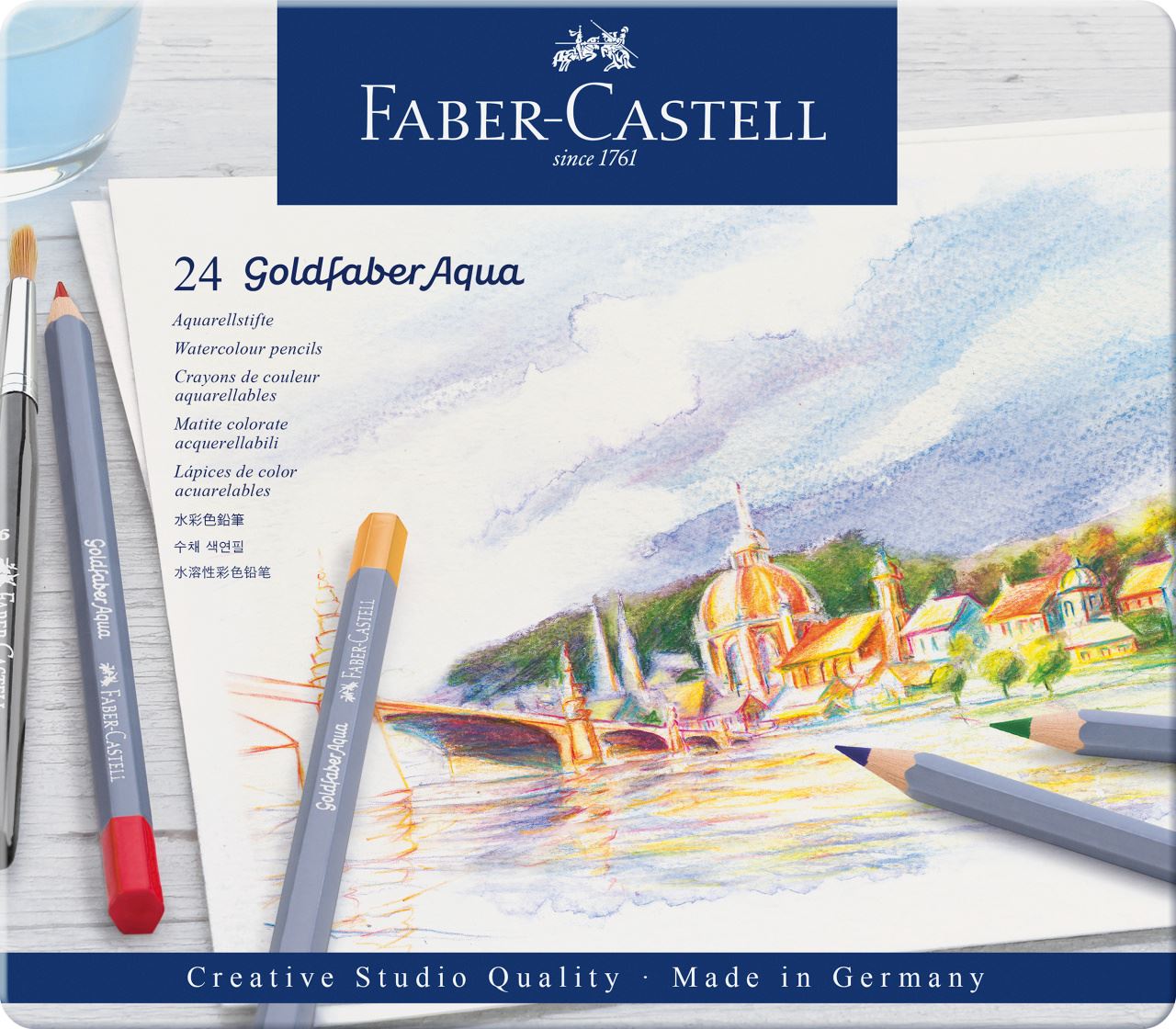 Faber-Castell - Σετ ξυλομπογιές ακουαρέλας Goldfaber σε μεταλλική κασετίνα x24