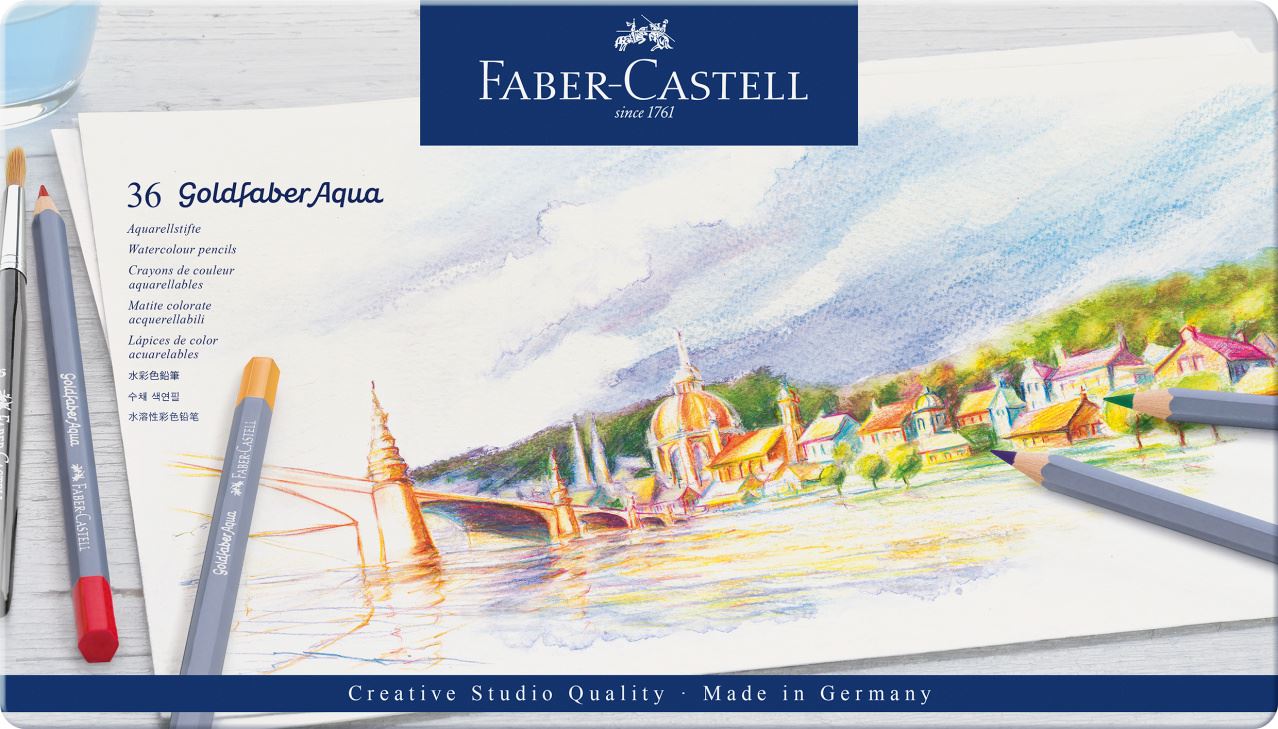 Faber-Castell - Σετ ξυλομπογιές ακουαρέλας Goldfaber σε μεταλλική κασετίνα x36