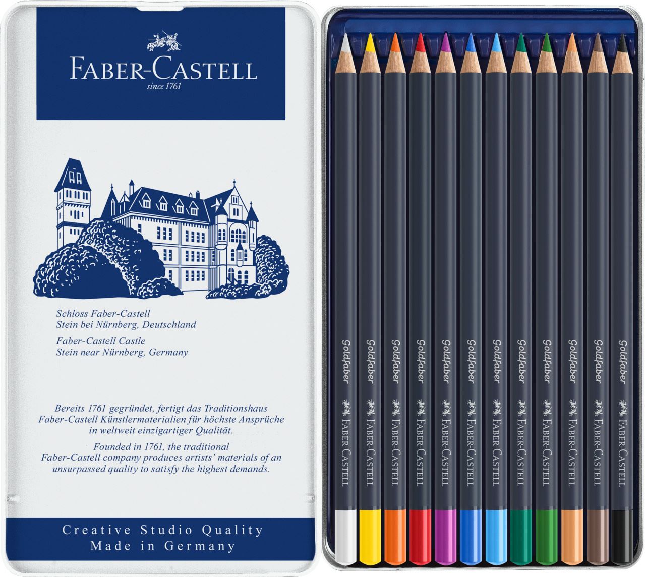 Faber-Castell - Σετ ξυλομπογιές Goldfaber σε μεταλλική κασετίνα x12