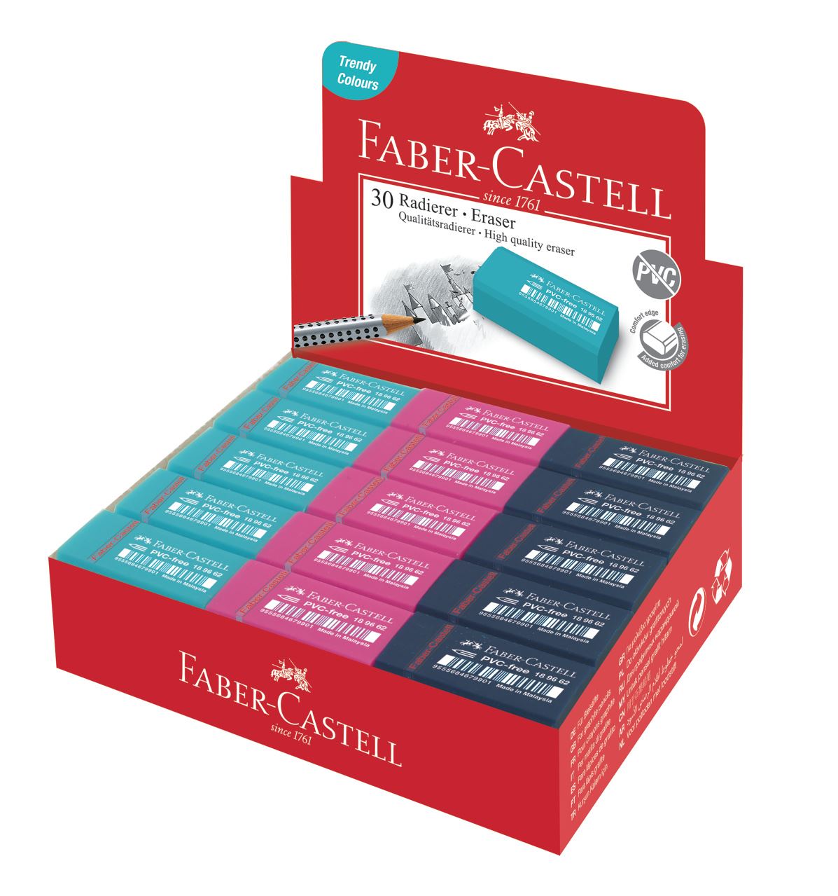 Faber-Castell - Γόμα, 3 μοντέρνα χρώματα, σετ