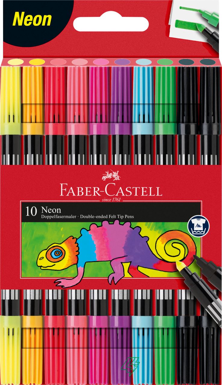 Faber-Castell - Στυλό με μύτη τσόχας, δύο άκρες, νέον, πλαστική θήκη των 10