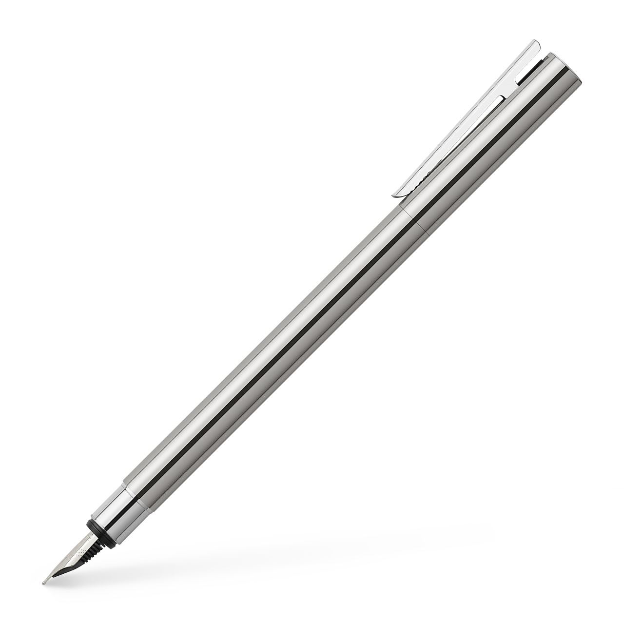 Faber-Castell - Πένα NEO Slim Stainless Steel, Shiny, λεπτής γραφής (F)