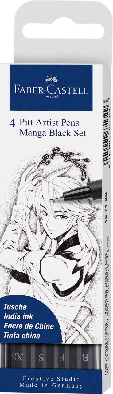 Faber-Castell - Pitt Artist Pen India in pen, wallet of 4, Manga Black set