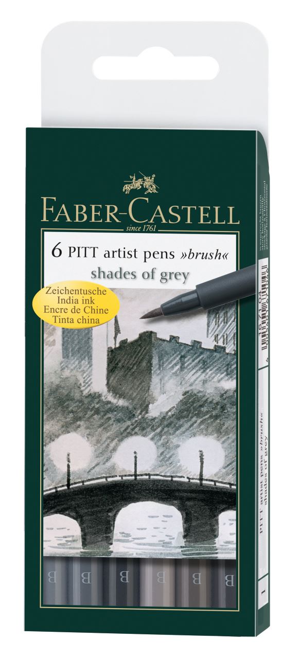 Faber-Castell - Σετ 6 μαρκαδόροι Pitt Artist BRUSH, αποχρώσεις του μαύρου