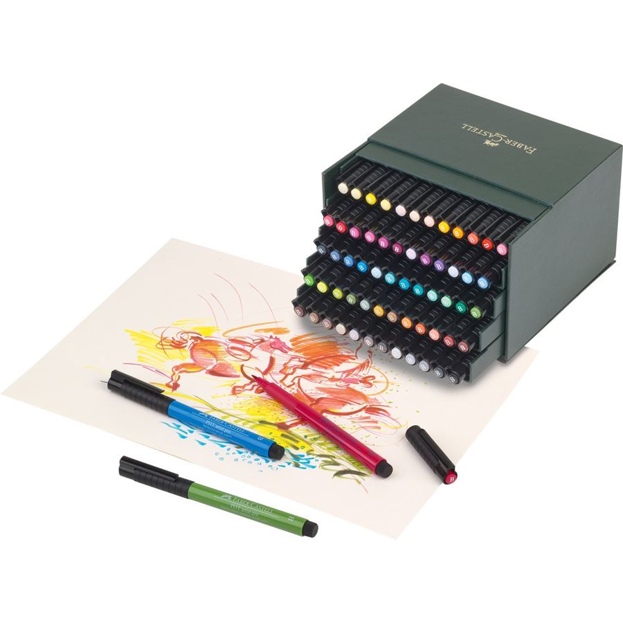 Faber-Castell - Μαρκαδόρος ινδικής μελάνης PITT, συσκευασία studio 60 χρωμάτων
