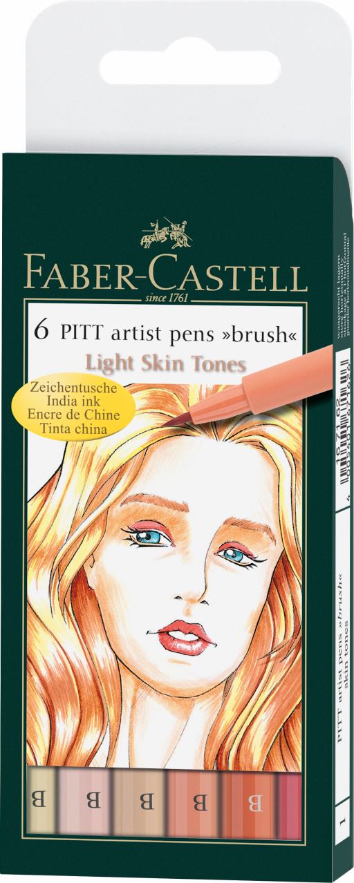 Faber-Castell - 6 μαρκαδόροι ινδικής μελάνης PITT B, τόνοι δέρματος
