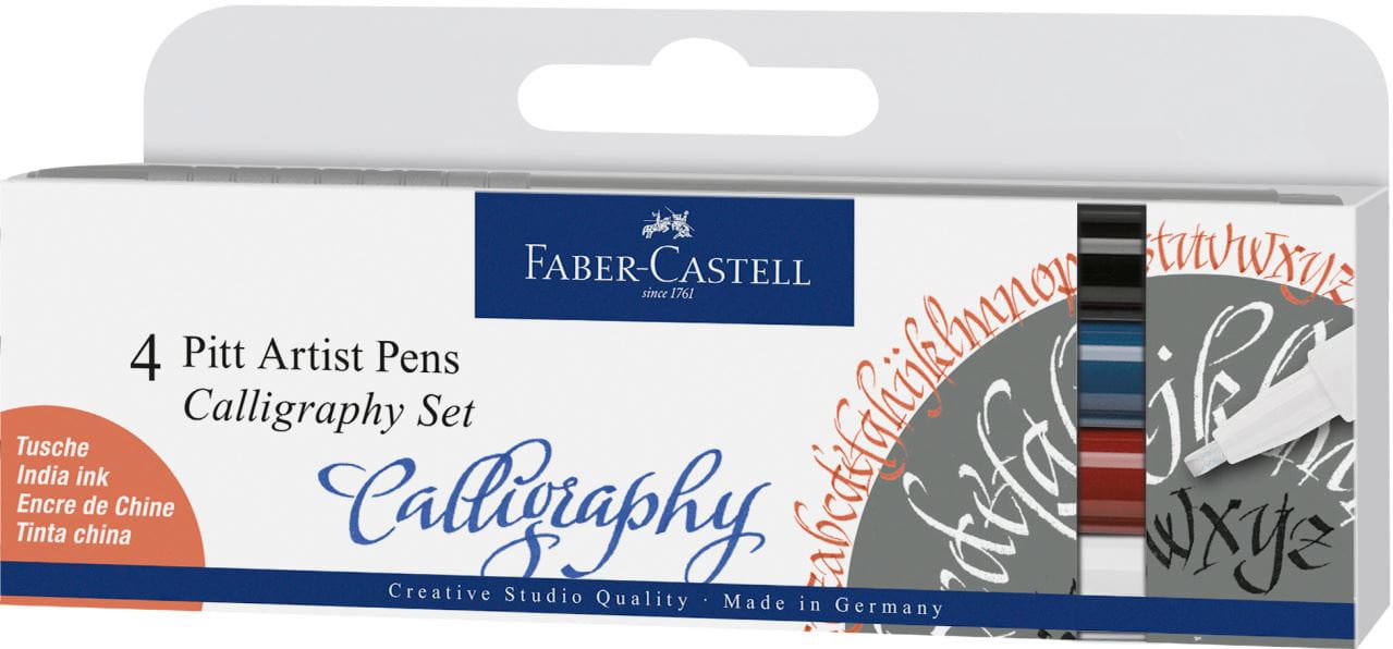Faber-Castell - Σετ καλλιγραφίας Pitt Artist σινική μελάνη, 4 τεμ., κλασσικό