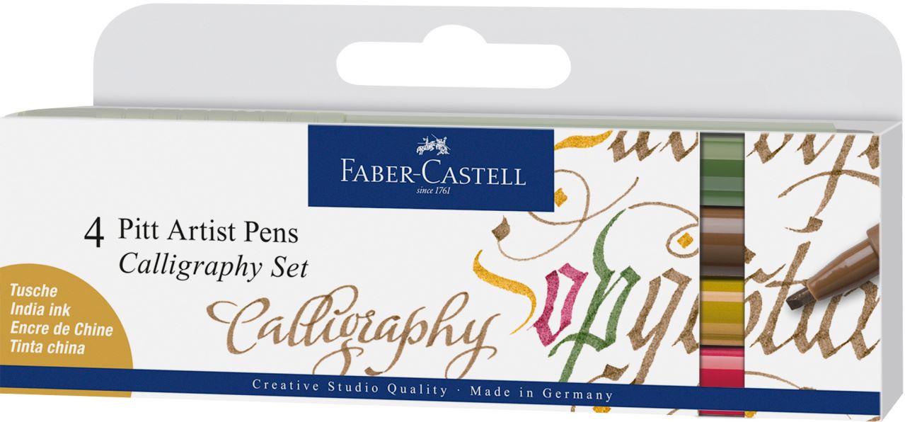 Faber-Castell - Σετ καλλιγραφίας Pitt Artist σινική μελάνη, 4 τεμ., χρώματα