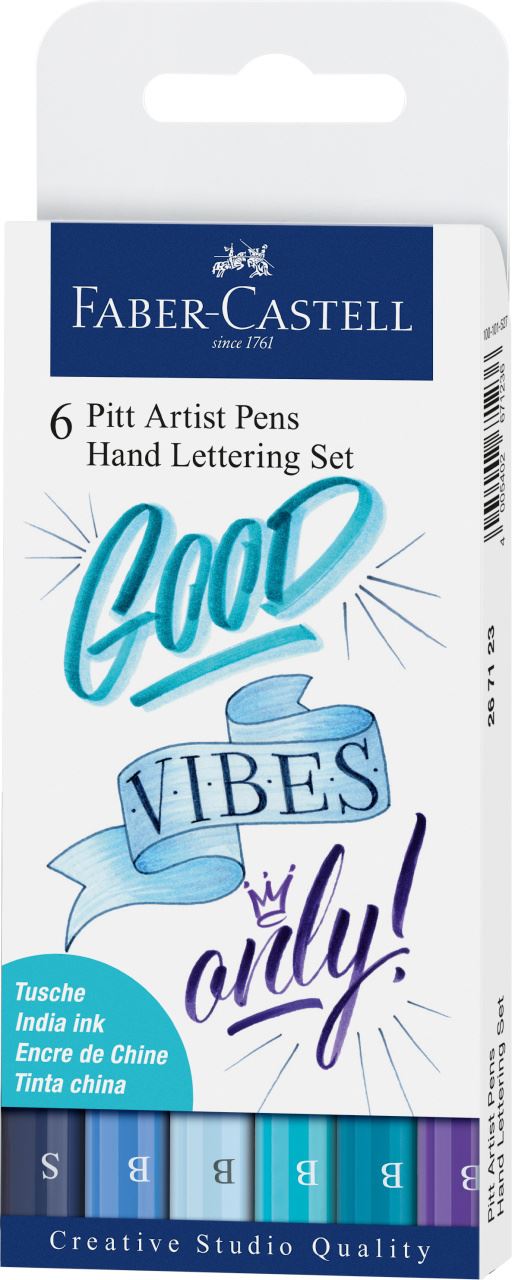 Faber-Castell - Σετ Hand Lettering Pitt Artist σινική μελάνη, 6 τεμ., μπλε