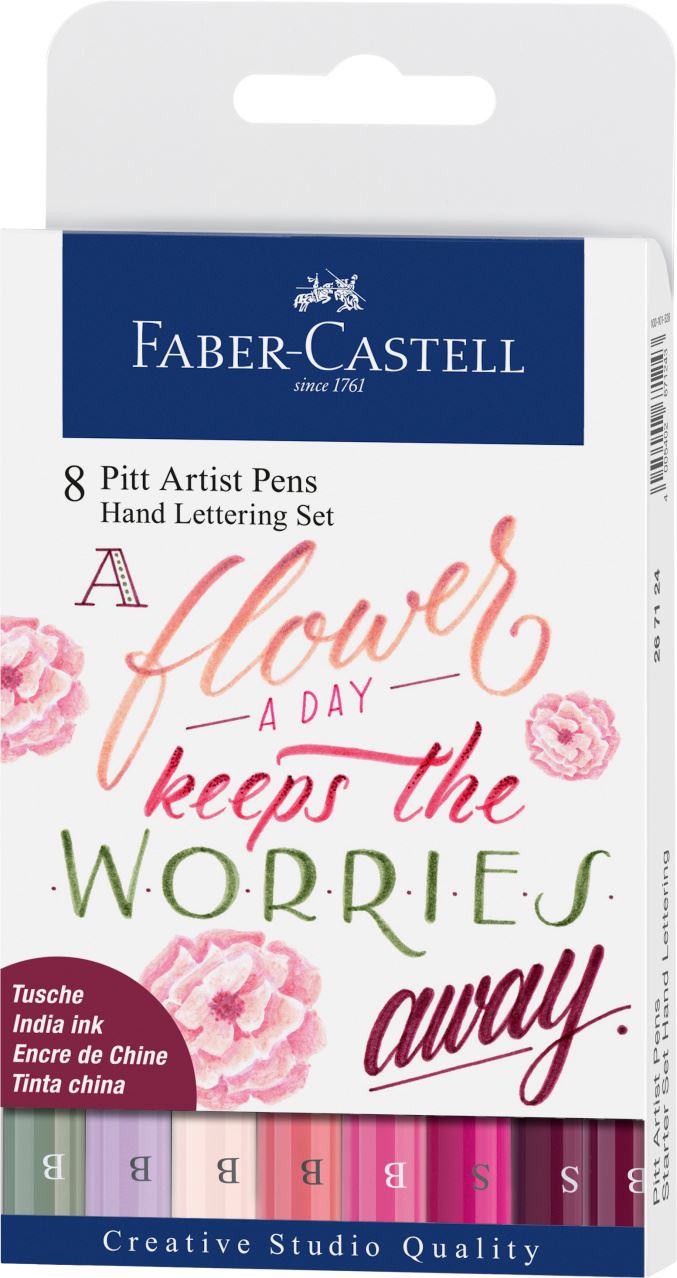 Faber-Castell - Σετ Hand Lettering Pitt Artist σινική μελάνη, 8 τεμ., ροζ