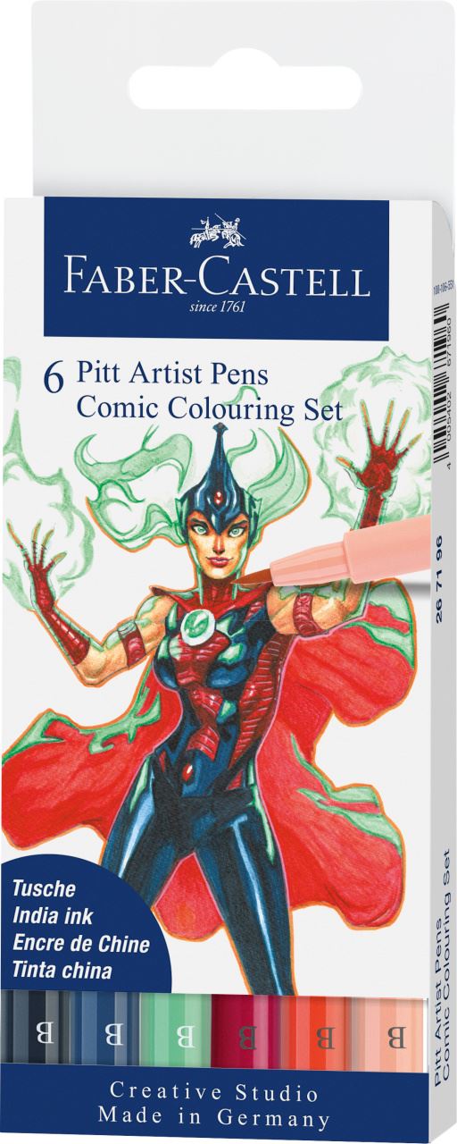 Faber-Castell - Στυλό ινδικής μελάνης Pitt Artist Pen Brush, θήκη x6, χρώμα