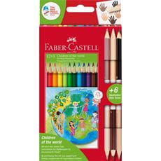 Faber-Castell - Χρωματιστό μολύβι Children of the World, τριγωνικό, 12+3