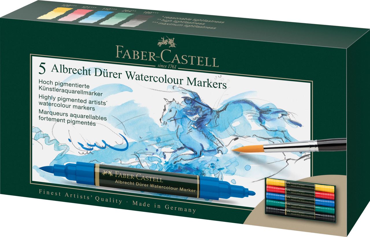 Faber-Castell - Μαρκαδόρος Albrecht Dürer Watercolour Marker, χάρτινη θήκη x5